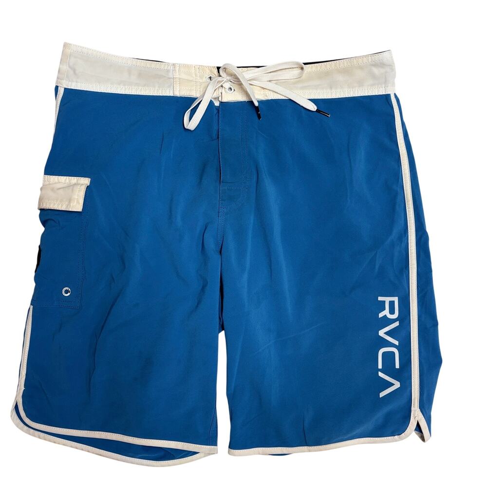 RVCA Eastern Swim Trunk Mens 34 Blue 4 Way Stretch 20" Boardshorts Tropical Surf